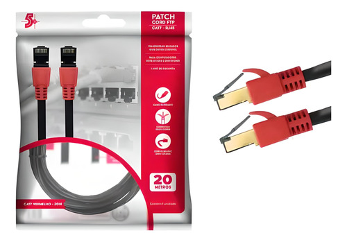 Cabo Rede Patch Cord Cat7 20m Vermel. - Ftp 600 Mhz/ 10 Gbps