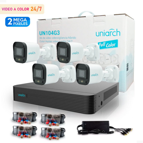 Kit Seguridad 4 Cámaras 2mp Fullcolor 24/7 Exterior Uniarch