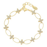 Brazalete Oro 14k Lam Swarovski 18-21cm Ajustable  Pulsera 