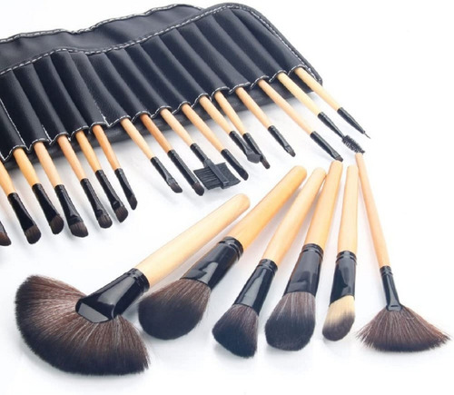 Set De 24 Brochas Y Pinceles De Maquillaje Profesional +estuche De Cuero Ecologico - Excelente Calidad 