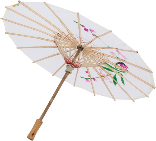 Paraguas Sombrilla China Japonesa Bambu Tela Flores 85 Cm