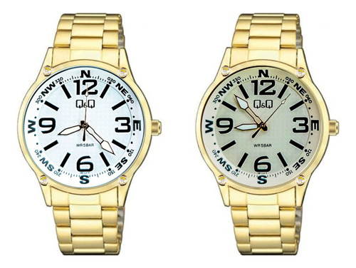 Reloj Q&q Qyq Qb10j414 Acero Hombre Dorado + Estuche 