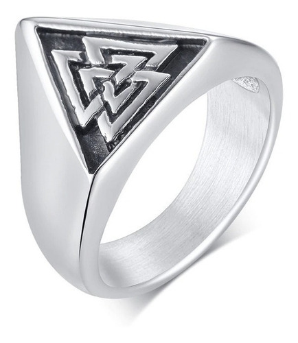 Anillo Acero Color Plata Nordico Vikingo Valknut Para Hombre