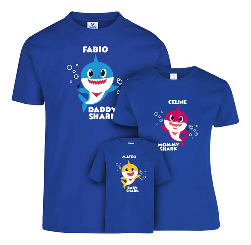 Playera Baby Shark Familiar Vinil Textil Kit 3pz Fiesta