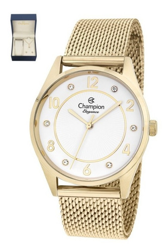 Relógio Feminino Dourado Champion Cn25690d Kit Semijoias Nf