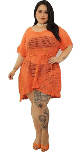 Vestido Saída De Praia Plus Size Moda Verão Crochê Tricot