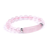 Pulsera Cuarzo Rosa Y Acero Inoxidable Reiki Meditación