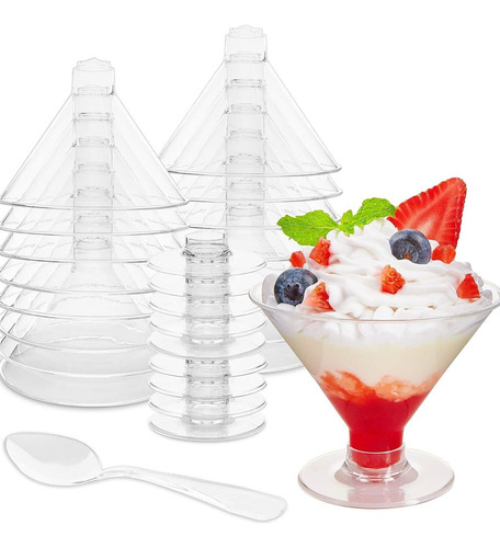 Set 25 Vasos Postres Copas Helado Desechable C/cuchara 150ml