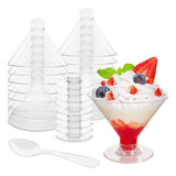 Set 25 Vasos Postres Copas Helado Desechable C/cuchara 150ml