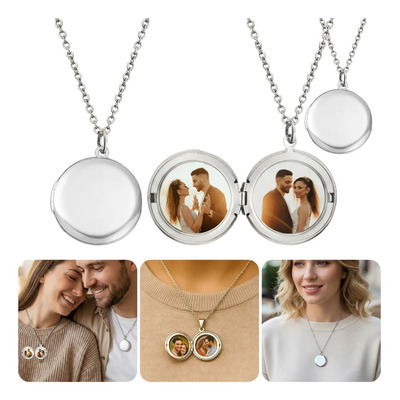 CRYZMITOL 2pzs Collar Dije Redondo Parejas Foto Acero Inoxidable.Ideal Para Regalos Aniversario Amistad Pareja, Regalos para mamá, regalos del Día de la Madre,plata | Envío gratis