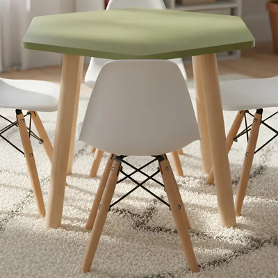 Comedor Infantil Moderno Para Niños Pequeños-7 Acabados Mate Color Verde Diseño De La Tela De Las Sillas Silla Blanca/mesa Verde