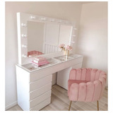 Vanity Con Espejo Blanco Y Focos Elegante Moderno Muebles