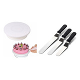 Kit Reposteria Plato Giratorio + 3 Espatulas Escalon Acero 