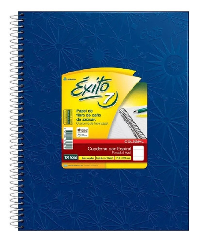 Cuaderno Ledesma Exito N°7 100 Hojas  Rayadas Unidad X 1 27cm X 21cm Color Azul