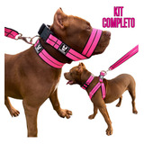 Kit Premium Peitoral Focinheira Coleira P/ Cachorro + Brinde Cor Rosa Tamanho Da Coleira G