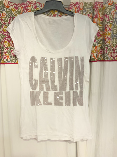 Remera Blanca Calvin Klein Lentejuelas Talle  S