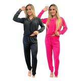 Kit 2 Pijama Feminino De Luxo Frio Inverno Com Renda Sexy 