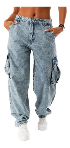 Pantalón Jean Mujer Skater Fit Cargo Talles Grandes