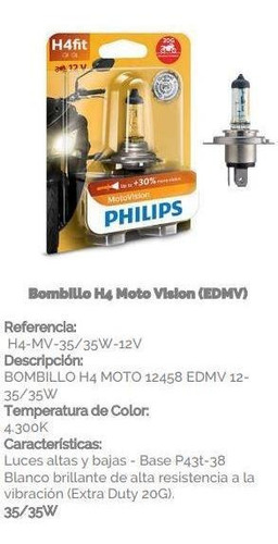 Lampara Para Moto 12v-35/35w Blister Extra Duty Moto Vision 