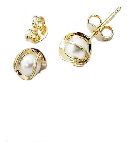 Aros Aritos De Oro 18k Laminado Perlas Smil  Mujer