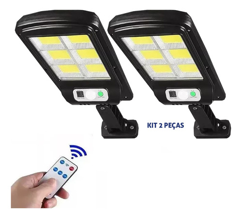 2 Luminárias Solar Refletor Poste Potente Led 12h Sensor Rua