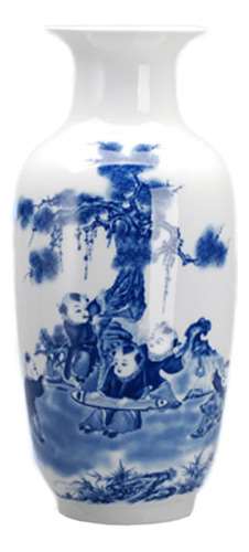 Jarrón Azul Y Blanco, Florero De Porcelana China Hecho A Man