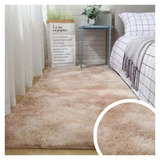 Alfombra Peluda Bajada De Cama 200 X 80 Cm Beige Jaspeado