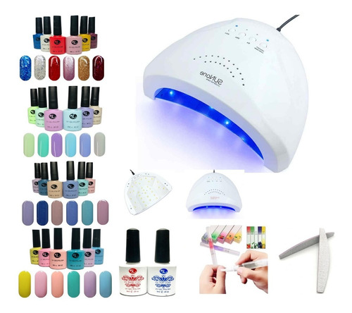 Kit Esmalte Semipermanente24 Geles+lampara Uv/led 48watts