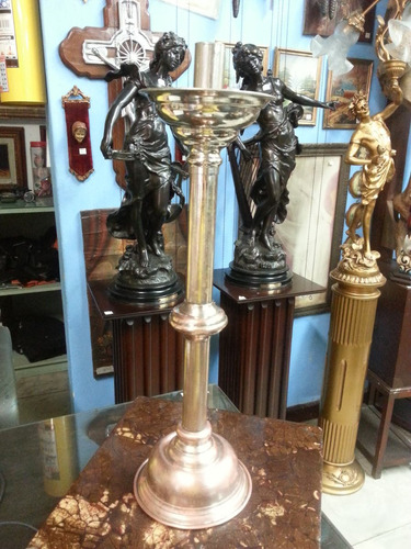 Candelabro De Iglesia Antiguo Cobre Con Baño De Plata