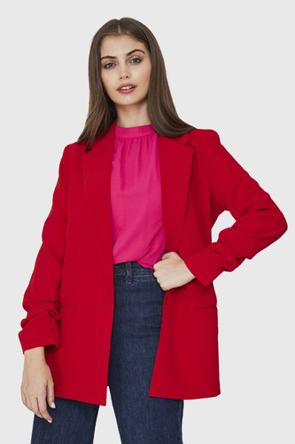 Blazer Largo Manga Drapeada Rojo Nicopoly