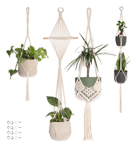 Colgador De Macramé Para Plantas, Paquete De 4, Para Interio