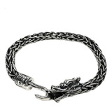 Pulsera De Caballero Tejido Bali Plata Ley .925 Dragon