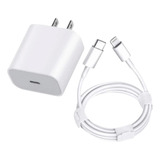 Adaptador Carga Rápida 20w Usb-c + Cable 1m Usb-c Lightning Color Blanco