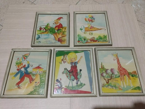 Set De 5 Cuadros Infantiles Antiguos Vintage Década 70