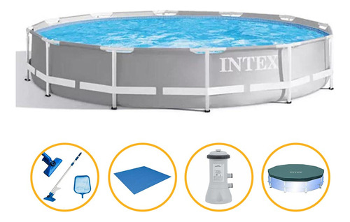 Piscina Estrutural 6.503l Prism Capa Forro Kit Limpeza Intex Cor Clnza