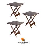 Kit 3 Mesas Madeira Maciça Dobravel Bar Area Gourmet 70x70