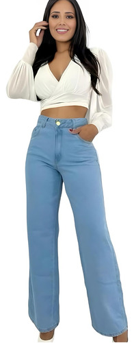 Calça Wide Leg Jeans Pantalona Destroyed Lançamento Nf