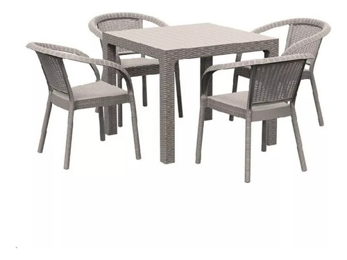 Juego De Terraza 4 Personas Tipo Ratan Mas Mesa/ Elegante