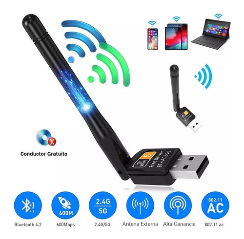 Antena Usb Wifi Adaptador Inalámbricade 600mbps Bluetooth