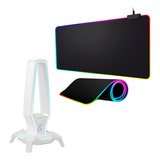 Kit Gamer Super Mousepad Rgb E Suporte De Fone De Ouvido Rgb