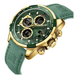 Reloj Pulsera Naviforce Nf9197 De Cuerpo Color Multicolor, Para Hombre, Con Correa De Cuero Color Verde Y Dorado Y Hebilla Simple