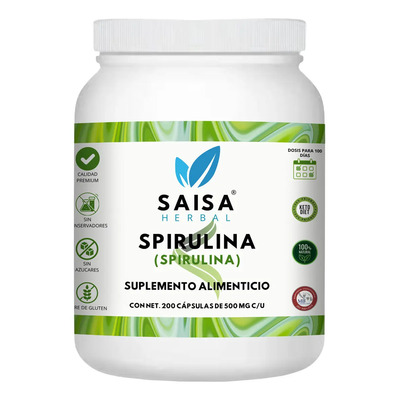Spirulina 200 cápsulas | Suplemento Alimenticio | Saisa Herbal 100% Pura | Proteínas de alta calidad, desintoxicación del organismo, ayuda a la regulación del azúcar en sangre | Meses sin interés