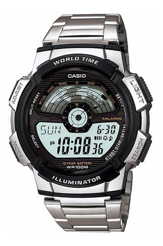 Reloj Casio Digital Ae-1100wd-1a Agente Oficial Caba , !! Color De La Malla Plateado Color Del Bisel Negro Color Del Fondo Gris