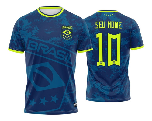 Camisa Brasil 2022 Azul Personalizada Com Seu Nome E Numero