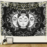 Tapestry Sol Y Luna, Estrellas Psicodélicas, Negro Y Blanco