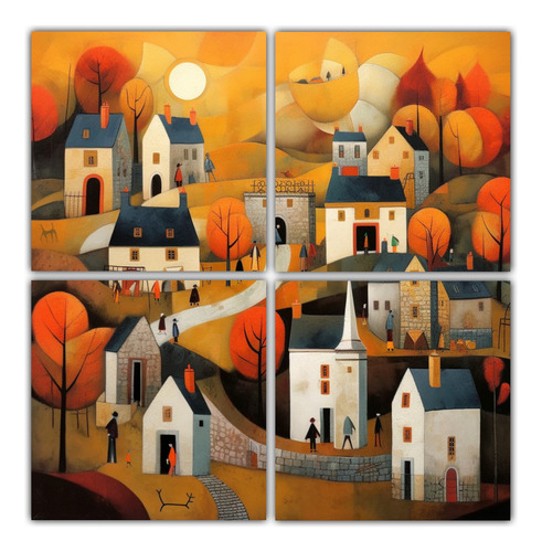 100x100cm Cuadro Decorativo George Birrell - Pueblo Antiguo,