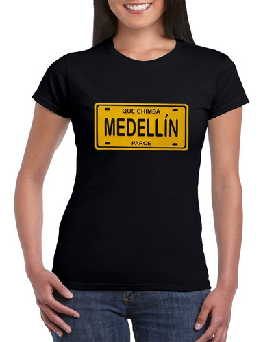 Camiseta Para Dama Placa Medellín Parce Iconic Store