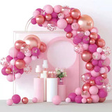 Kit Globos Arco Guirnalda Tonos Rosa Confetti Mariposas 3d