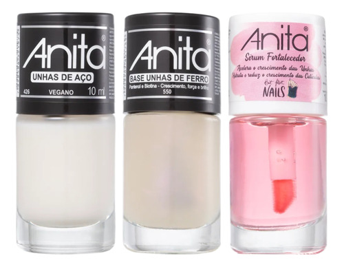 Kit Esmalte Anita Unhas Aço + Ferro + Serum Fortalecedor