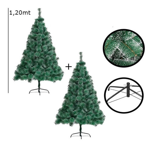 Kit 02 Árvore Natal Pinheiro 1,20mt Verde Nevada - Luxo